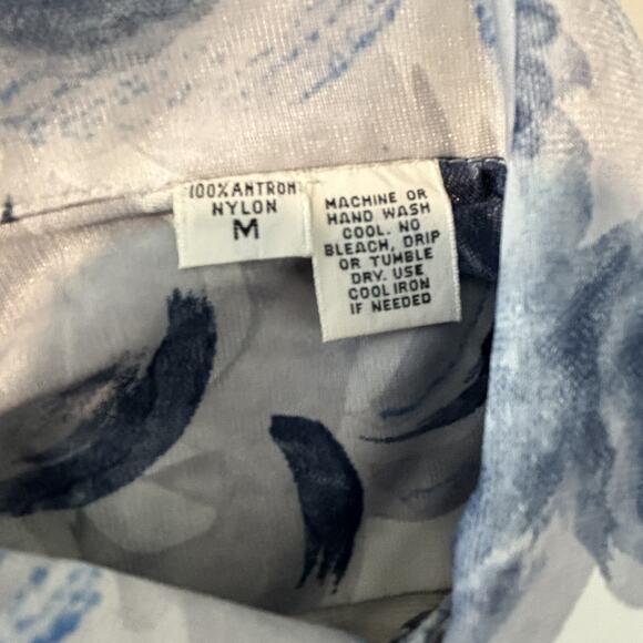 Vtg 70s Antron Nylon Short Sleeve Men's Shirt Blue White Cloud Bird Print Size M - Picture 3 of 8